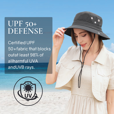 UPF 50+ 折りたたむバケット帽子 夏のサファリ帽子