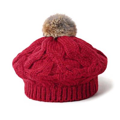 冬の女性は帽子の帽子56cm Pom Pomの毛皮の帽子の生物洗浄された綿を編む